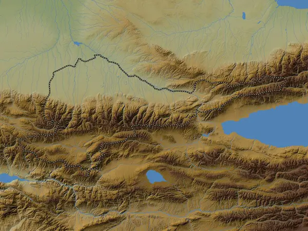 Chuy Prowincja Kirgistan Kolorowa Mapa Wzniesień Jeziorami Rzekami — Zdjęcie stockowe