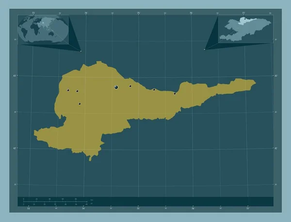 キルギスのチュイ県 しっかりした色の形 地域の主要都市の場所 コーナー補助位置図 — ストック写真