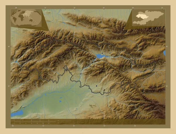 Jalal Abad Provincia Del Kirghizistan Mappa Elevazione Colorata Con Laghi — Foto Stock