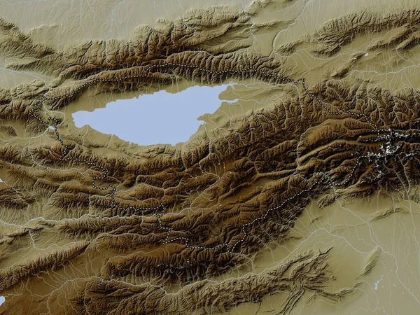 Ysyk Kol Prowincja Kirgistan Mapa Wzniesień Kolorowa Stylu Wiki Jeziorami — Zdjęcie stockowe