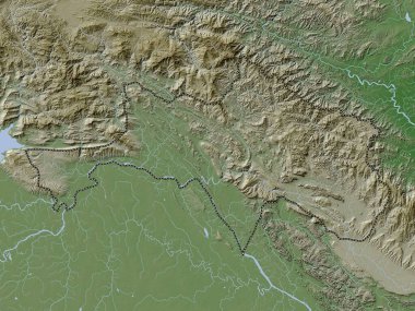 Bolikhamxai, Laos vilayeti. Yükseklik haritası göller ve nehirlerle wiki stilinde renklendirilmiştir