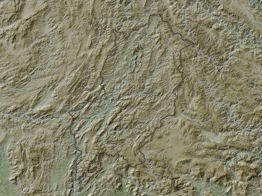 Louangnefabang, Laos vilayeti. Yükseklik haritası göller ve nehirlerle wiki stilinde renklendirilmiştir