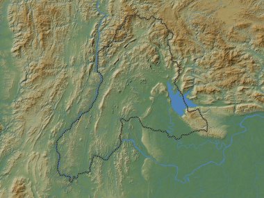 Vientiane, Laos vilayeti. Gölleri ve nehirleri olan renkli yükseklik haritası
