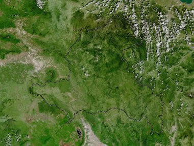 Xekong, Laos vilayeti. Yüksek çözünürlüklü uydu haritası