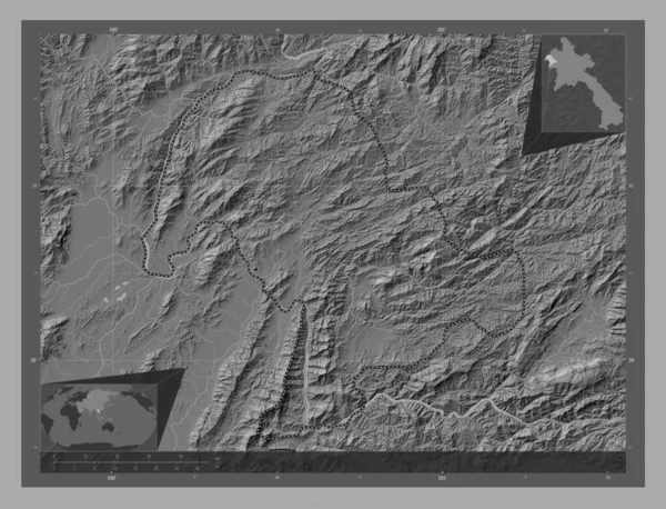 Bokeo Επαρχία Λάος Bilevel Υψομετρικός Χάρτης Λίμνες Και Ποτάμια Γωνιακοί — Φωτογραφία Αρχείου