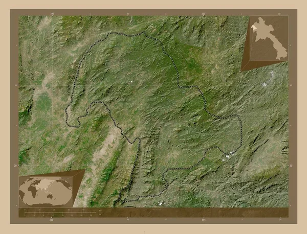 Bokeo Provincia Laos Mapa Satelital Baja Resolución Ubicaciones Las Principales —  Fotos de Stock