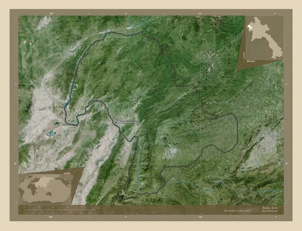 Bokeo Provincie Laos Satellietkaart Met Hoge Resolutie Locaties Namen Van — Stockfoto