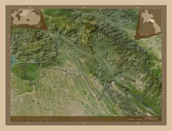Bolikhamxai Provinz Laos Satellitenkarte Mit Niedriger Auflösung Orte Und Namen — Stockfoto