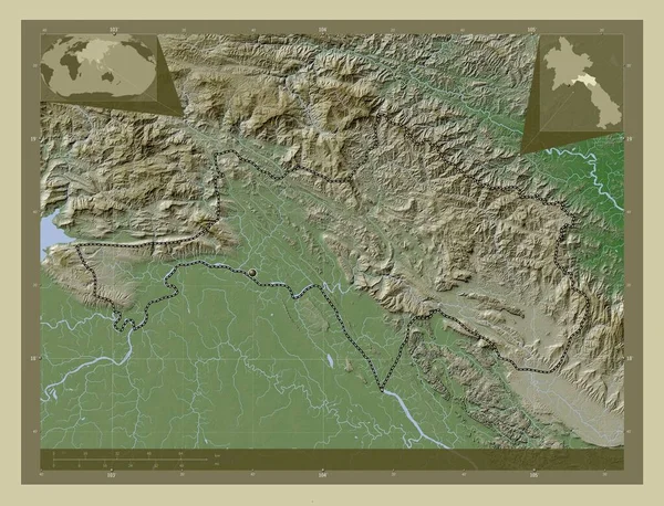 Bolikhamxai Prowincja Laos Mapa Wzniesień Kolorowa Stylu Wiki Jeziorami Rzekami — Zdjęcie stockowe