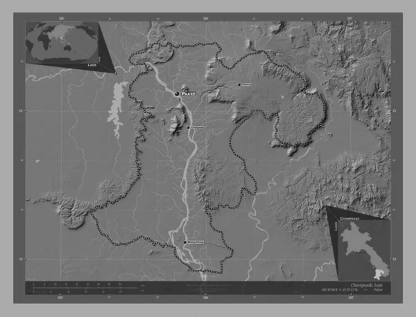 Шампасак Провінція Лаос Білевелівська Карта Висот Озерами Річками Місця Розташування — стокове фото