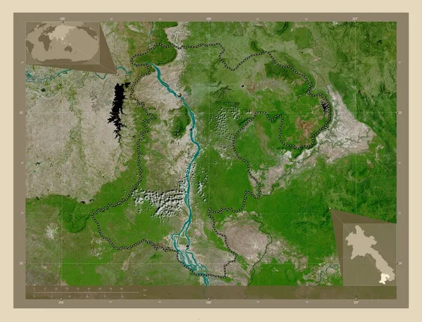 Шампасак Провінція Лаос Супутникова Карта Високої Роздільної Здатності Розташування Великих — стокове фото