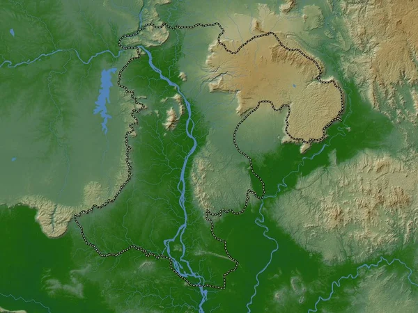 Champasak Επαρχία Λάος Χρωματιστός Υψομετρικός Χάρτης Λίμνες Και Ποτάμια — Φωτογραφία Αρχείου