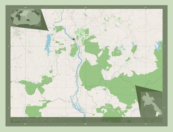 Шампасак Провинция Лаос Карта Улиц Вспомогательные Карты Расположения Углов — стоковое фото