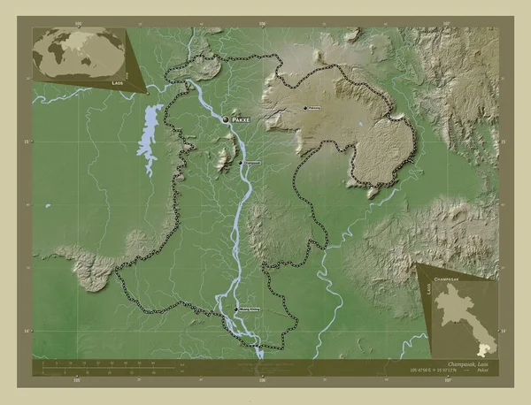 Champasak Provincia Laos Mapa Elevación Coloreado Estilo Wiki Con Lagos — Foto de Stock