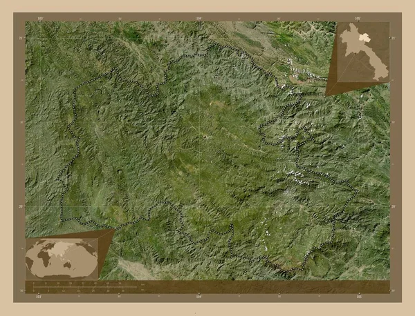 Χουάφαν Επαρχία Λάος Δορυφορικός Χάρτης Χαμηλής Ανάλυσης Τοποθεσίες Μεγάλων Πόλεων — Φωτογραφία Αρχείου
