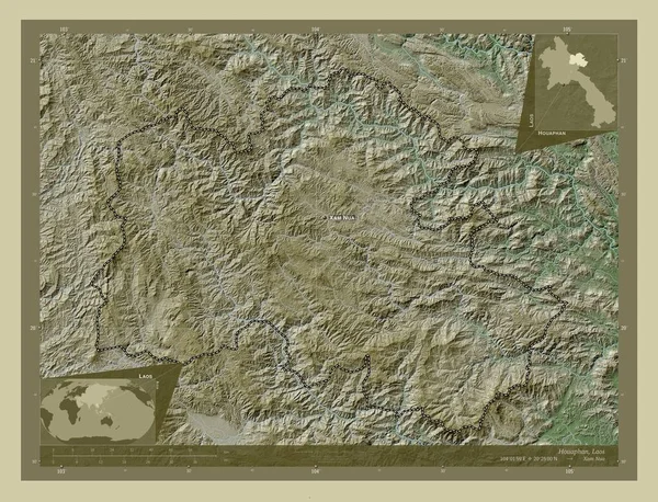 Houaphan Provincie Laos Zdvihová Mapa Zbarvená Stylu Wiki Jezery Řekami — Stock fotografie