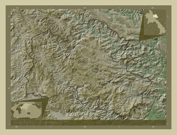 Houaphan Provinsen Laos Höjd Karta Färgad Wiki Stil Med Sjöar — Stockfoto