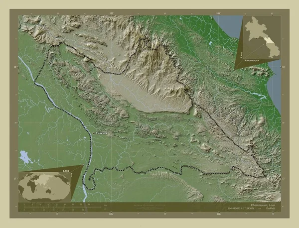 Khammouan Provincia Laos Mapa Elevación Coloreado Estilo Wiki Con Lagos — Foto de Stock