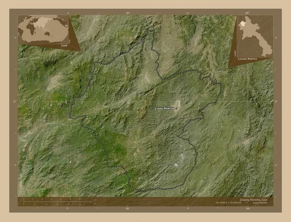 Λουάνγκ Νάμθα Επαρχία Λάος Δορυφορικός Χάρτης Χαμηλής Ανάλυσης Τοποθεσίες Και — Φωτογραφία Αρχείου