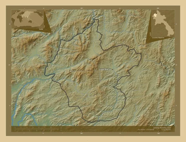 Луанг Намта Провинция Лаос Цветная Карта Высоты Озерами Реками Места — стоковое фото