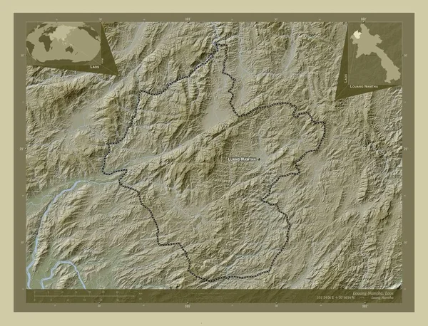 Λουάνγκ Νάμθα Επαρχία Λάος Υψόμετρο Χάρτη Χρωματισμένο Στυλ Wiki Λίμνες — Φωτογραφία Αρχείου