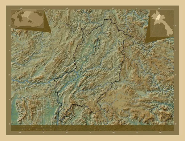 Луангфрабанг Провинция Лаос Цветная Карта Высоты Озерами Реками Места Расположения — стоковое фото
