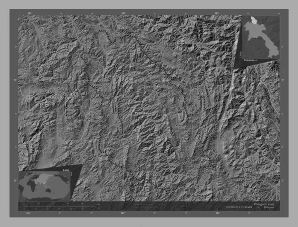 Фонгсалі Провінція Лаос Білевелівська Карта Висот Озерами Річками Місця Розташування — стокове фото