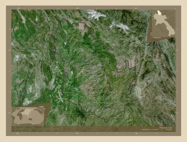 Phongsali Provincia Del Laos Mappa Satellitare Alta Risoluzione Località Nomi — Foto Stock