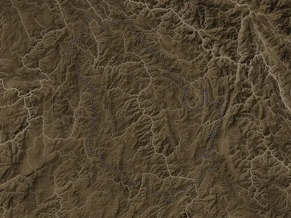 Фонгсали Провинция Лаос Карта Высот Окрашенная Сепиевые Тона Озерами Реками — стоковое фото