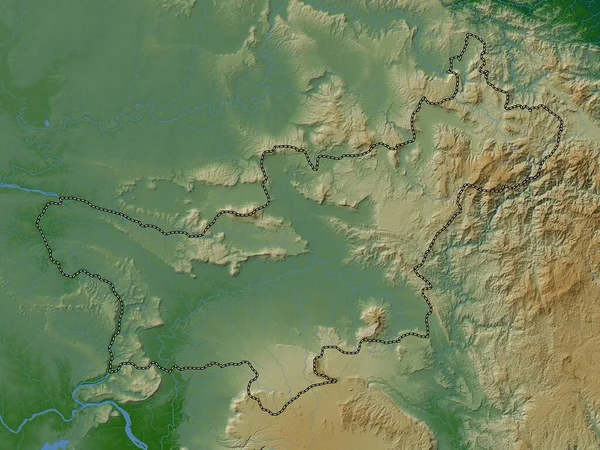 Σαραβάν Επαρχία Λάος Χρωματιστός Υψομετρικός Χάρτης Λίμνες Και Ποτάμια — Φωτογραφία Αρχείου
