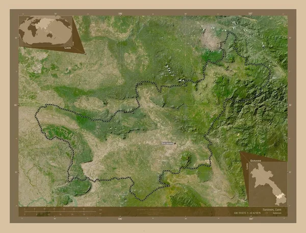 Σαραβάν Επαρχία Λάος Δορυφορικός Χάρτης Χαμηλής Ανάλυσης Τοποθεσίες Και Ονόματα — Φωτογραφία Αρχείου