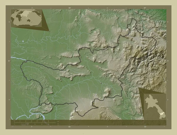 Saravan Prowincja Laos Mapa Wzniesień Kolorowa Stylu Wiki Jeziorami Rzekami — Zdjęcie stockowe