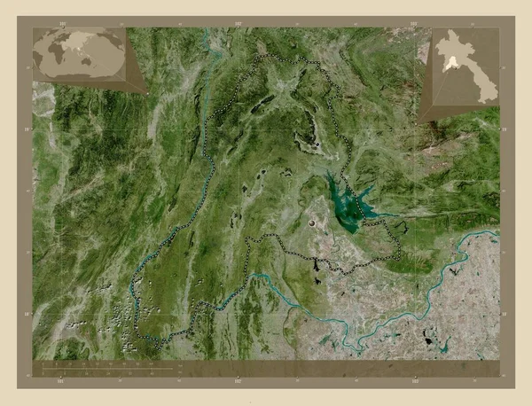 Βιεντιάν Επαρχία Λάος Υψηλής Ανάλυσης Δορυφορικός Χάρτης Τοποθεσίες Μεγάλων Πόλεων — Φωτογραφία Αρχείου