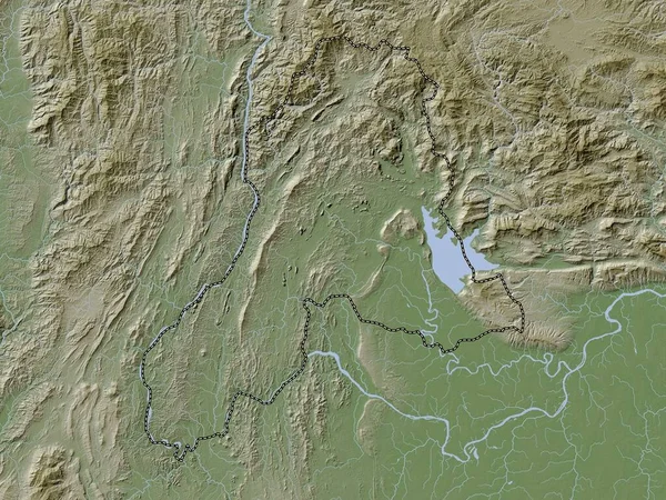 ラオスのビエンチャン州 湖や川とWikiスタイルで着色された標高マップ — ストック写真
