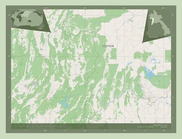 Xaignabouri Provincia Del Laos Mappa Stradale Aperta Località Nomi Delle — Foto Stock