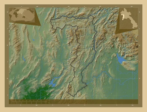 Xaignabouri Província Laos Mapa Elevação Colorido Com Lagos Rios Mapa — Fotografia de Stock