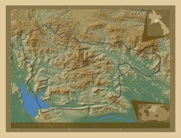 Xaisomboun Специальный Регион Лаоса Цветная Карта Высоты Озерами Реками Места — стоковое фото