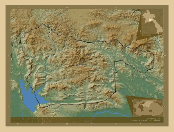 Xaisomboun Región Especial Laos Mapa Elevación Colores Con Lagos Ríos — Foto de Stock