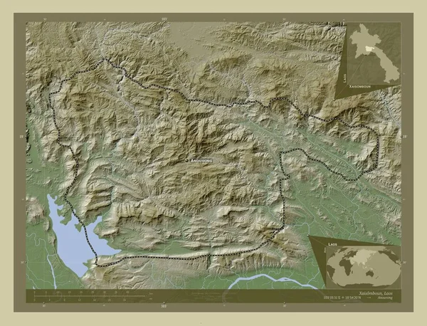 Xaisomboun Zvláštní Oblast Laosu Zdvihová Mapa Zbarvená Stylu Wiki Jezery — Stock fotografie