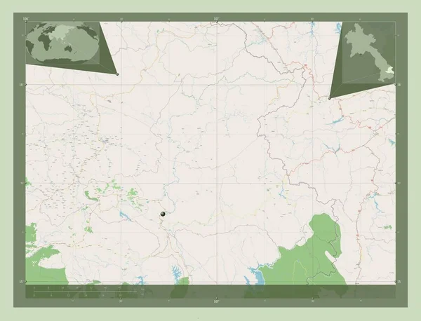 Ксеконг Провинция Лаос Карта Улиц Вспомогательные Карты Расположения Углов — стоковое фото