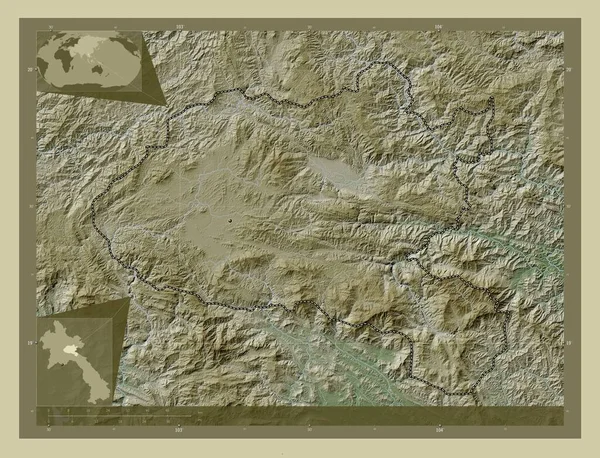 Xiangkhoang Provincie Laos Zdvihová Mapa Zbarvená Stylu Wiki Jezery Řekami — Stock fotografie