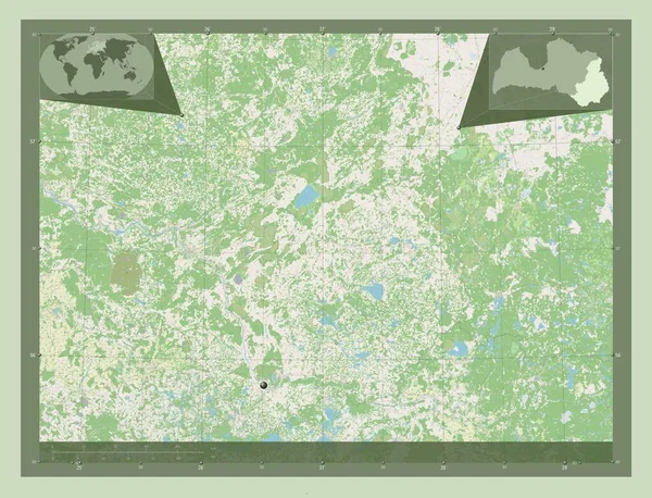Latgale Επαρχία Της Λετονίας Χάρτης Του Δρόμου Γωνιακοί Χάρτες Βοηθητικής — Φωτογραφία Αρχείου
