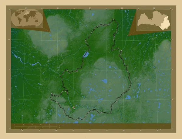 Latgale Provincia Letonia Mapa Elevación Colores Con Lagos Ríos Mapas —  Fotos de Stock