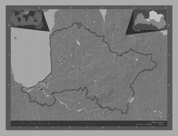 Vidzeme Provincie Letland Hoogteplattegrond Met Meren Rivieren Locaties Namen Van — Stockfoto