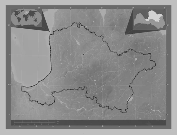 Vidzeme Lettország Tartomány Szürkeárnyas Térkép Tavakkal Folyókkal Saroktérképek Kiegészítő Helymeghatározási — Stock Fotó