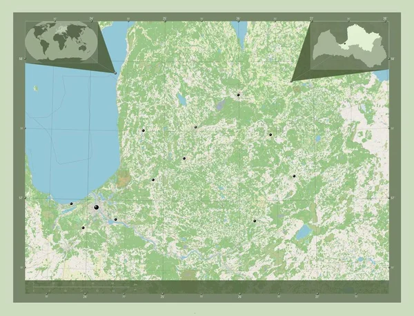 Відземе Провінція Латвія Відкрита Карта Вулиць Розташування Великих Міст Регіону — стокове фото