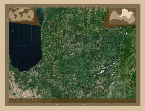 ラトビアのヴィデズメ州 低解像度衛星地図 地域の主要都市の場所 コーナー補助位置図 — ストック写真