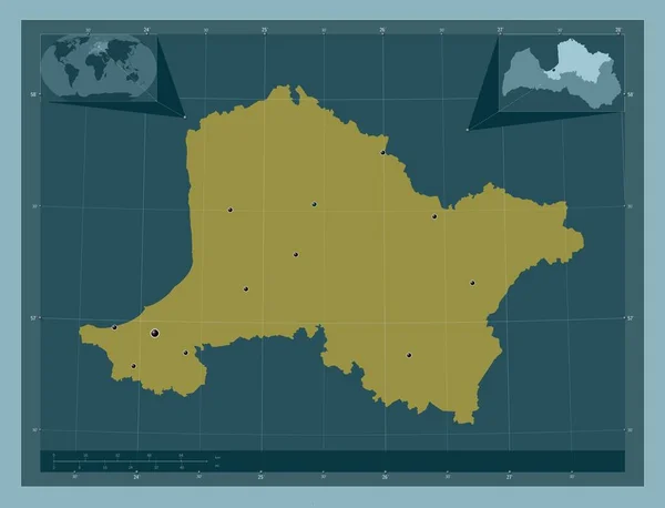 Vidzeme Provincia Letonia Forma Color Sólido Ubicaciones Las Principales Ciudades —  Fotos de Stock