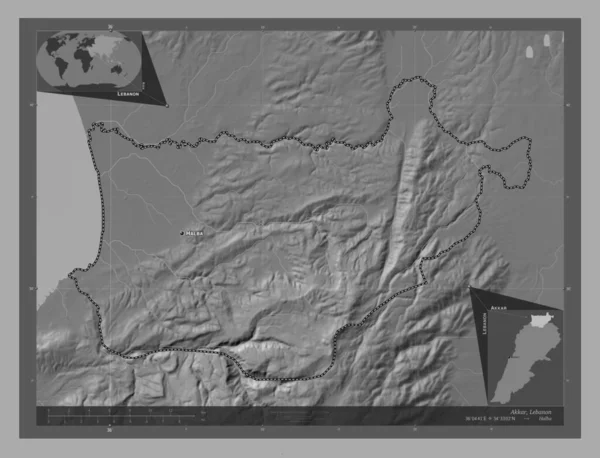 Akkar Gubernator Libanu Dwupoziomowa Mapa Jeziorami Rzekami Lokalizacje Nazwy Głównych — Zdjęcie stockowe