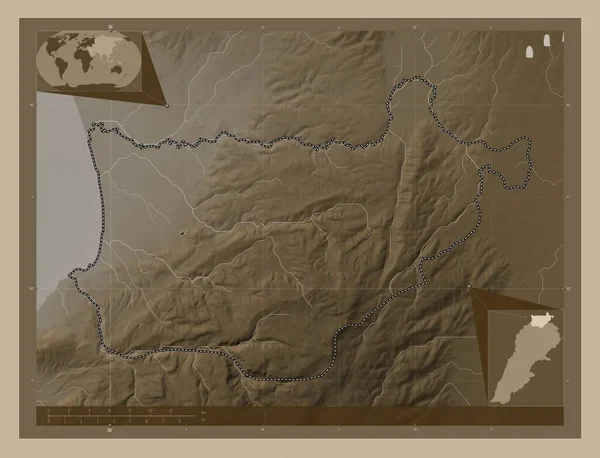 Akkar Provincia Del Líbano Mapa Elevación Coloreado Tonos Sepia Con — Foto de Stock